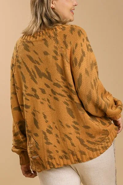 Distressed Animal Print Knit Sweater – Casual & Trendy Fall Fashion