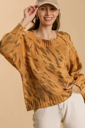 Distressed Animal Print Knit Sweater – Casual & Trendy Fall Fashion