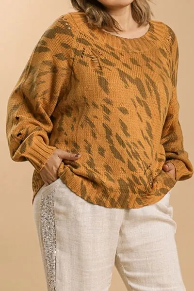 Distressed Animal Print Knit Sweater – Casual & Trendy Fall Fashion