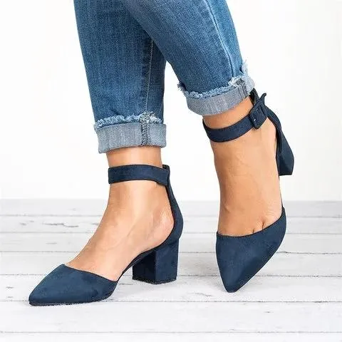 elveswallet Pointed Toe Chunky Heel Pumps Adjustable Buckle Heel Sandals