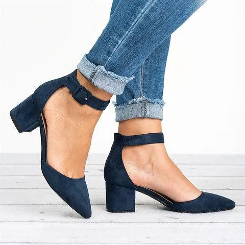 elveswallet Pointed Toe Chunky Heel Pumps Adjustable Buckle Heel Sandals
