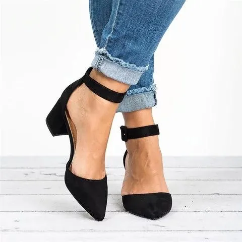 elveswallet Pointed Toe Chunky Heel Pumps Adjustable Buckle Heel Sandals