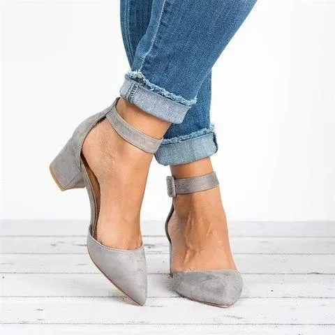 elveswallet Pointed Toe Chunky Heel Pumps Adjustable Buckle Heel Sandals