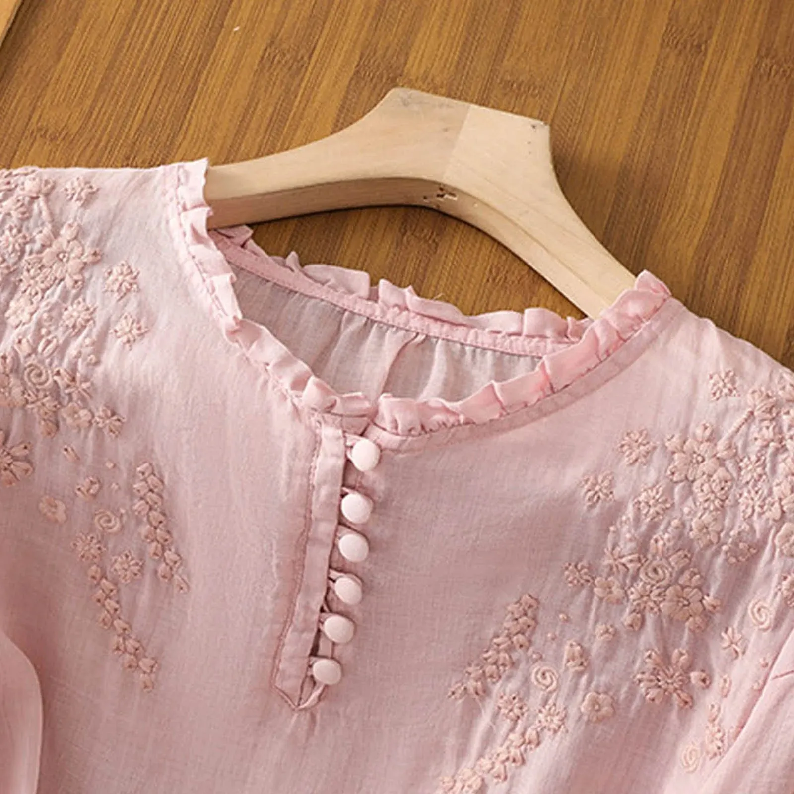 Evelyn  Embroidered Button-Front Blouse