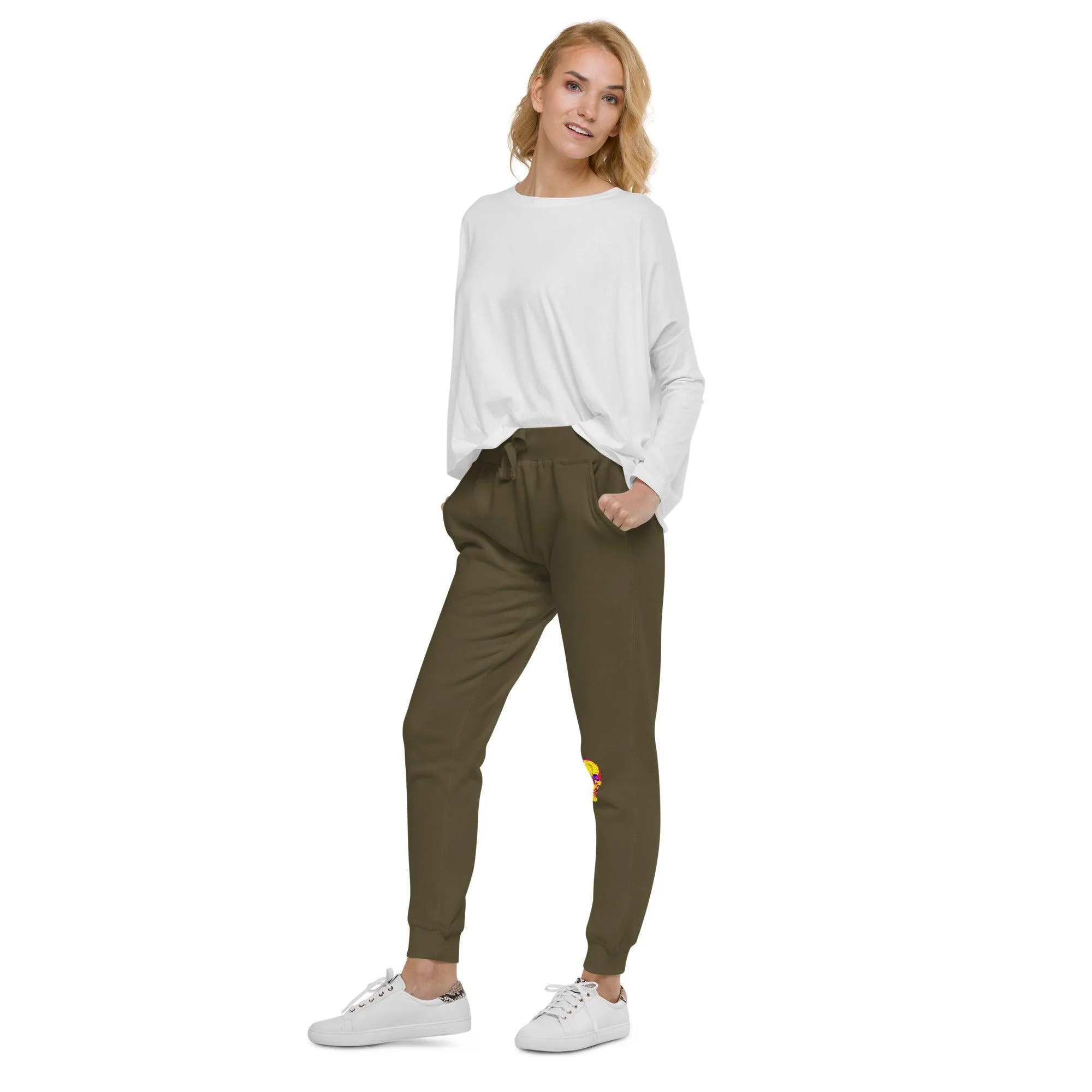 Fun Skull Unisex fleece sweatpants with and orangy head