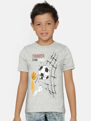 Grey Heather Ball Printed Round Neck Cotton T-shirt