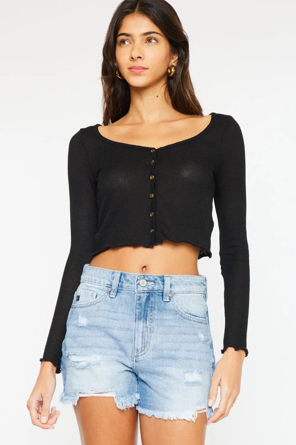 Hannah High-Waist Frayed Denim Shorts | Kancan