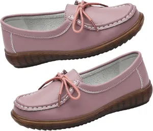HESBITEUL Women's Casual Penny Loafers Driving Moccasins Comfort Slip on Flat Boat Shoes Walking Shoes with Bowknot