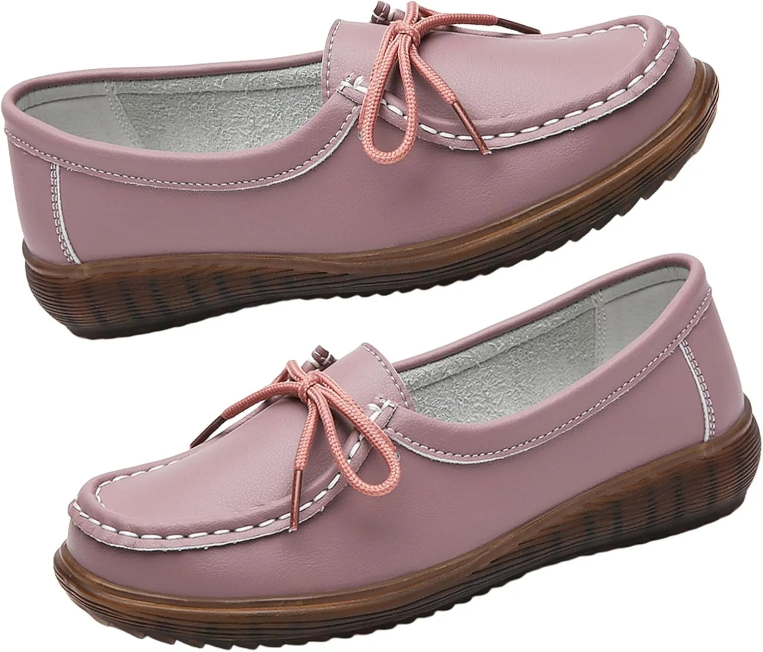 HESBITEUL Women's Casual Penny Loafers Driving Moccasins Comfort Slip on Flat Boat Shoes Walking Shoes with Bowknot