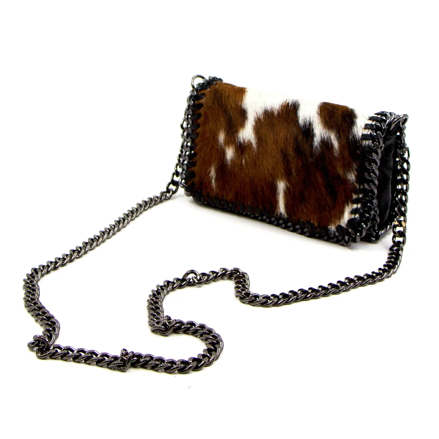 Horse hair clutch bag with shoulder chain