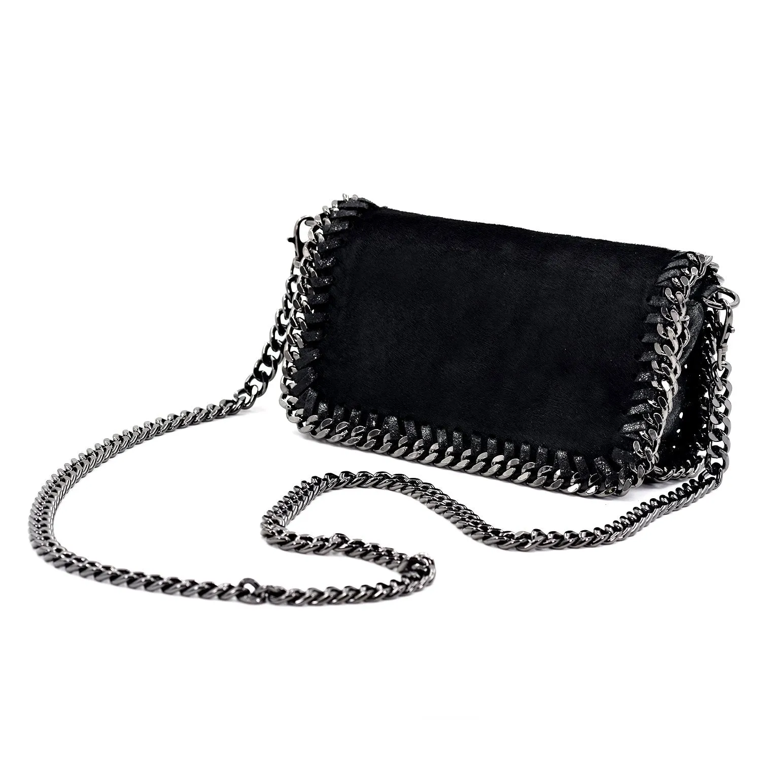 Horse hair clutch bag with shoulder chain