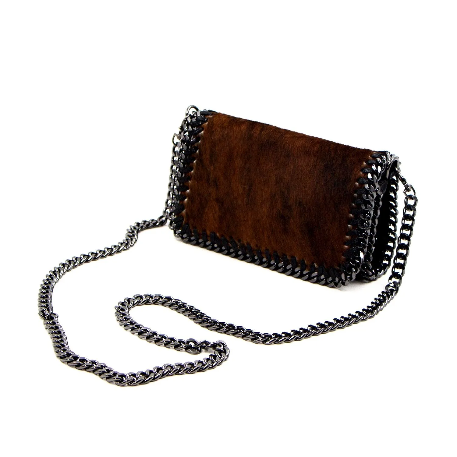 Horse hair clutch bag with shoulder chain