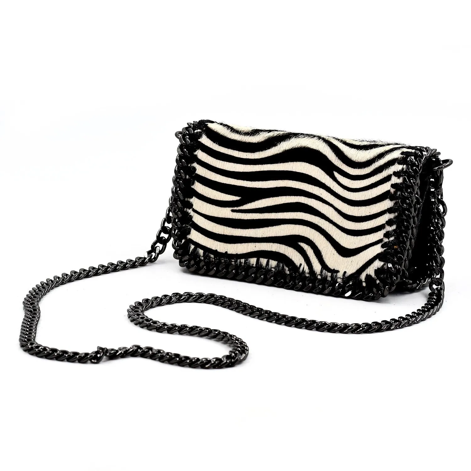 Horse hair clutch bag with shoulder chain