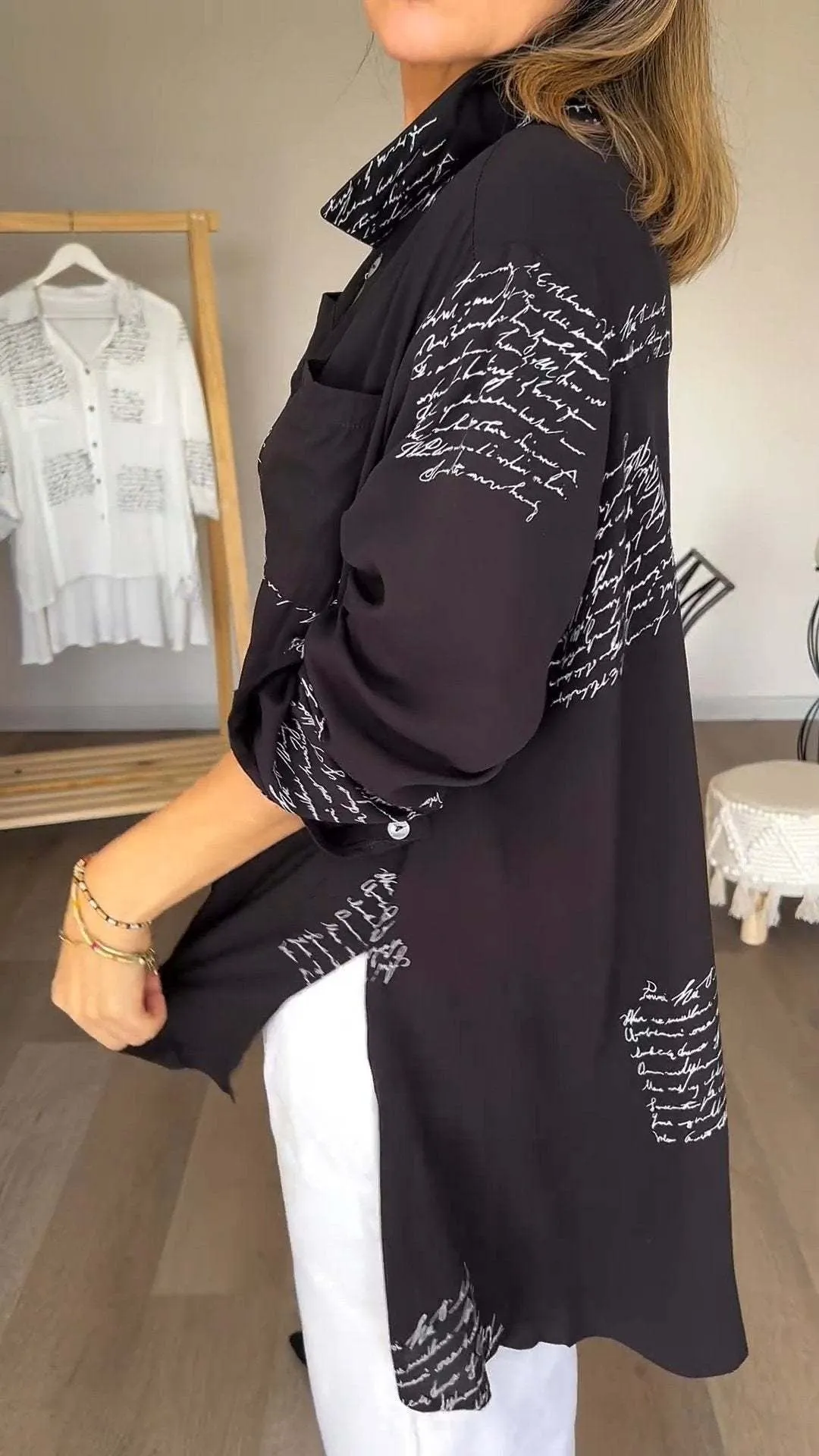Keirra  Script Print Button-Up Shirt