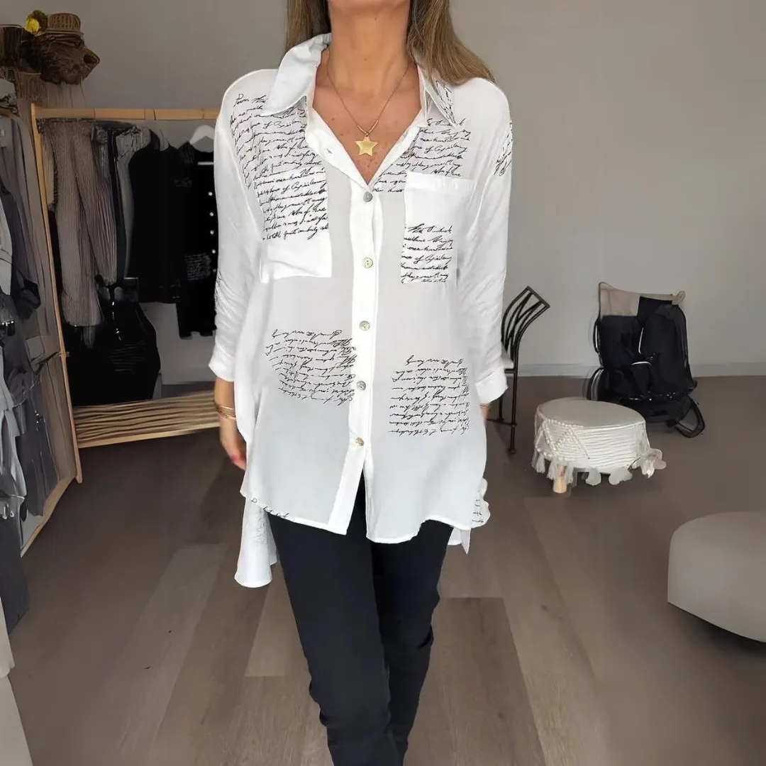 Keirra  Script Print Button-Up Shirt