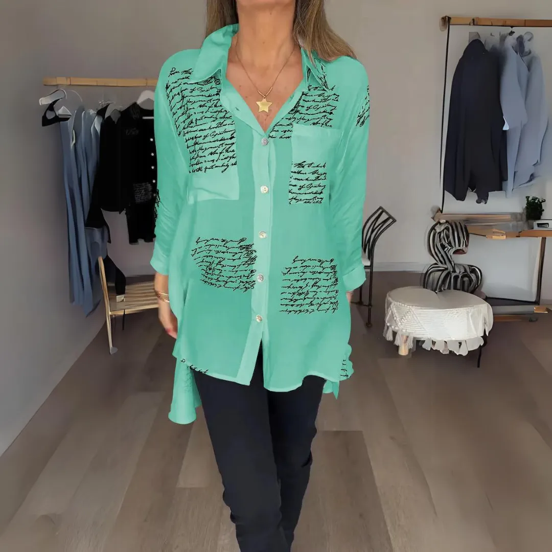 Keirra  Script Print Button-Up Shirt