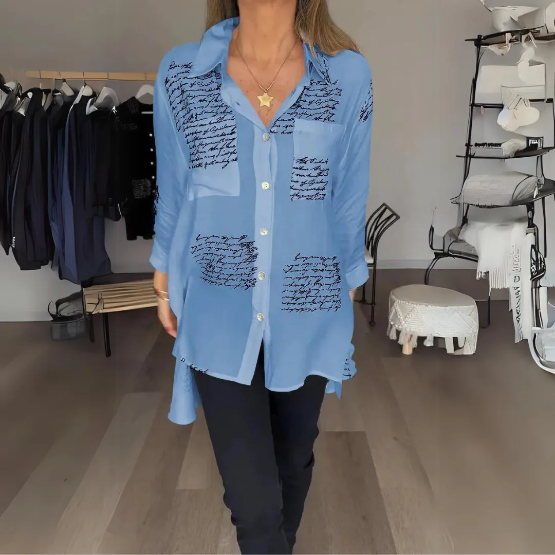 Keirra  Script Print Button-Up Shirt