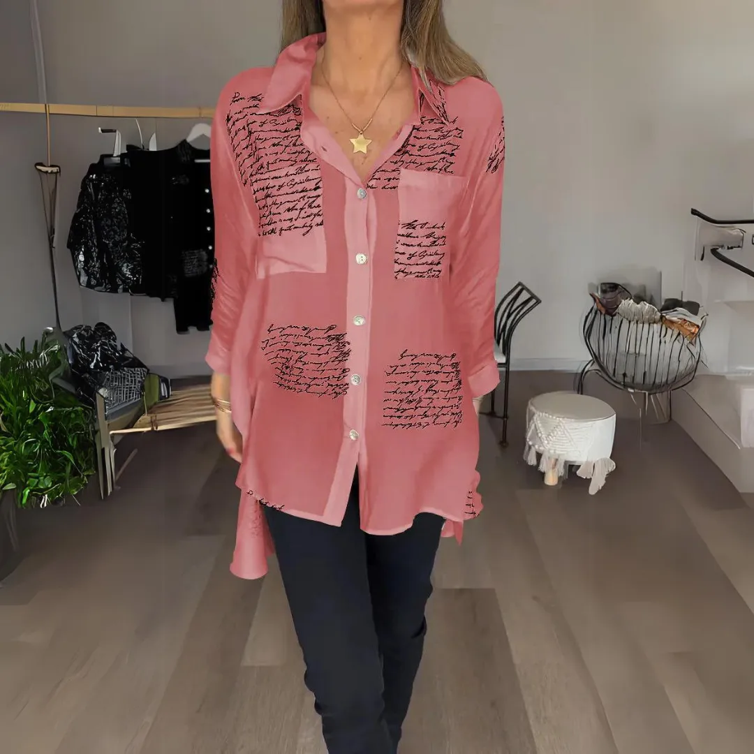 Keirra  Script Print Button-Up Shirt
