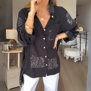 Keirra  Script Print Button-Up Shirt