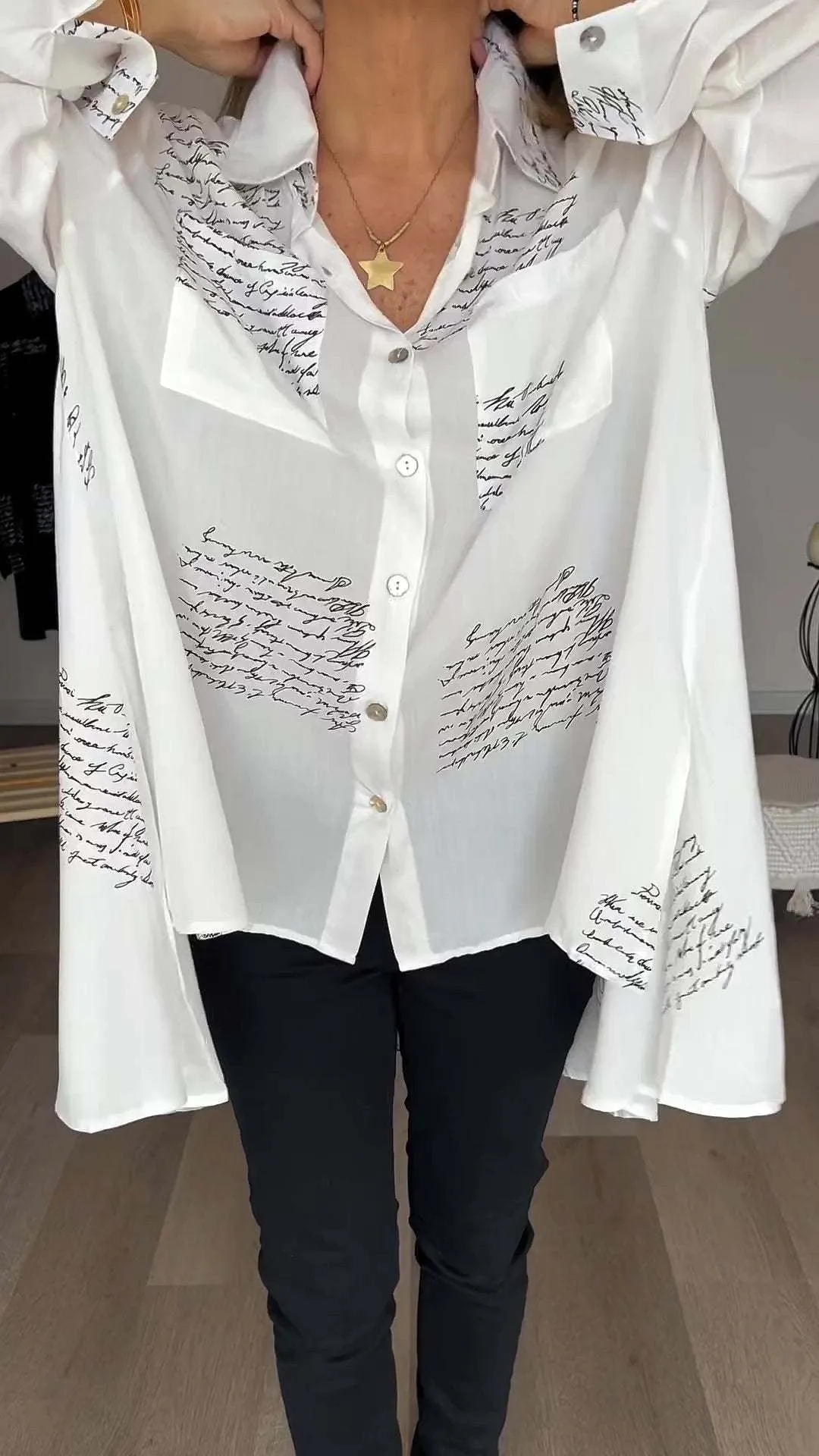 Keirra  Script Print Button-Up Shirt