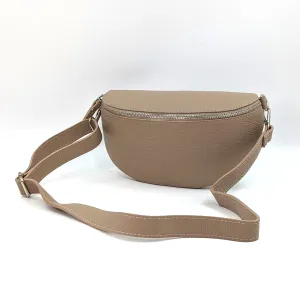Large and slender leather bumbag with silver hardware