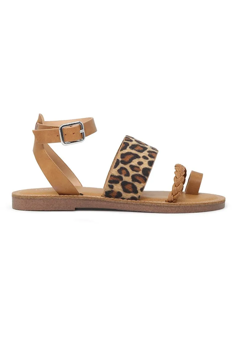 Leopard Florence Ankle Strap Flat Sandals