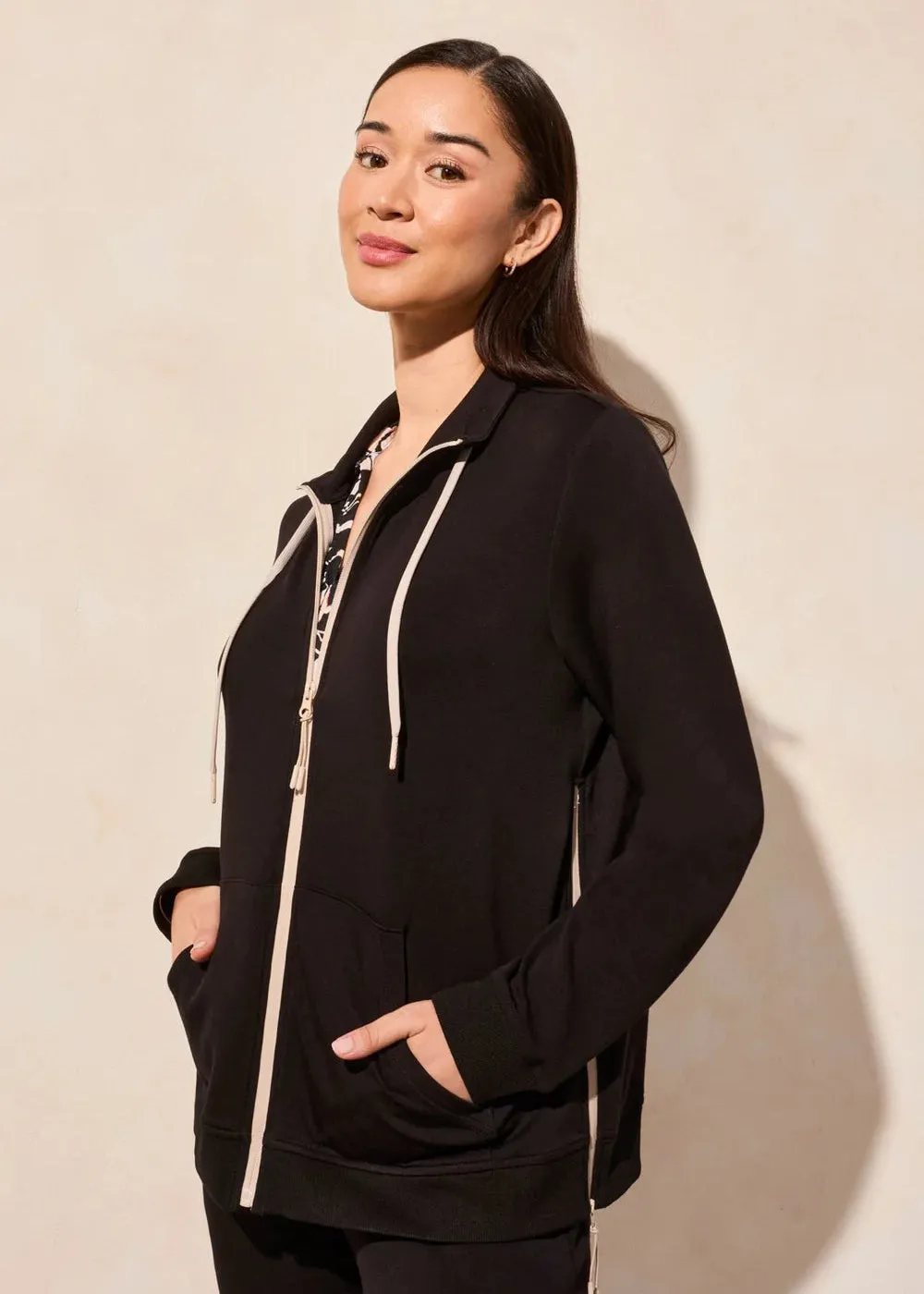 Long Sleeve Mock Neck Cardigan [Black-2064O]