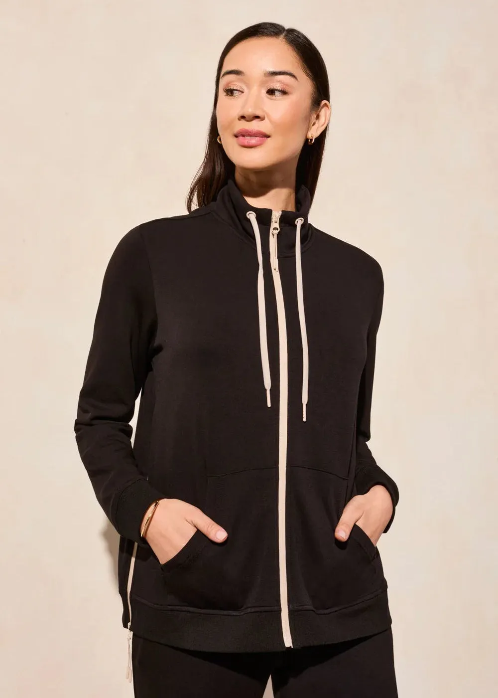 Long Sleeve Mock Neck Cardigan [Black-2064O]