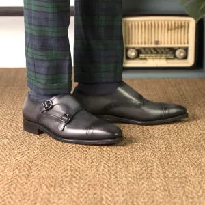 Men's Black Double Monk with Red Sole.