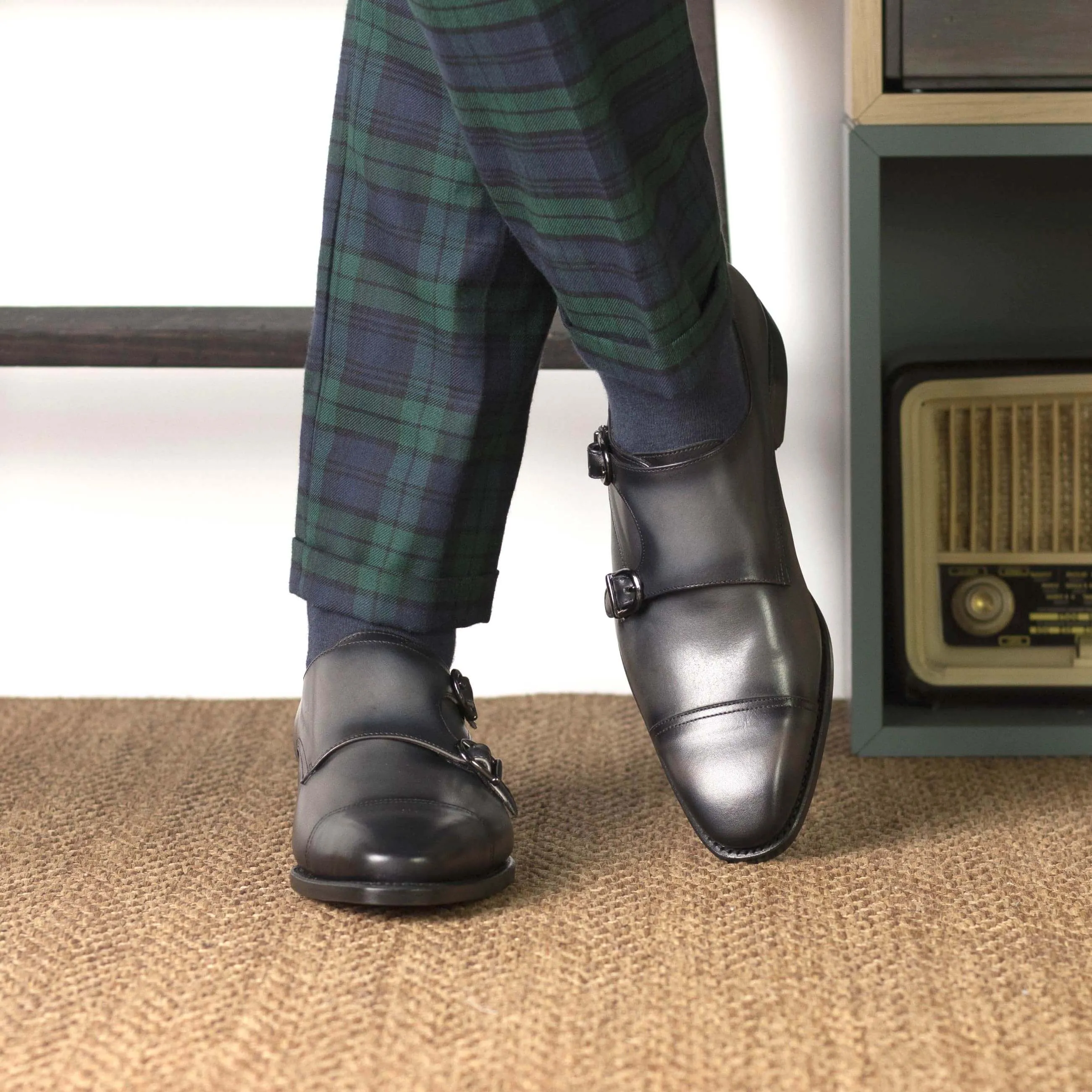 Men's Black Double Monk with Red Sole.