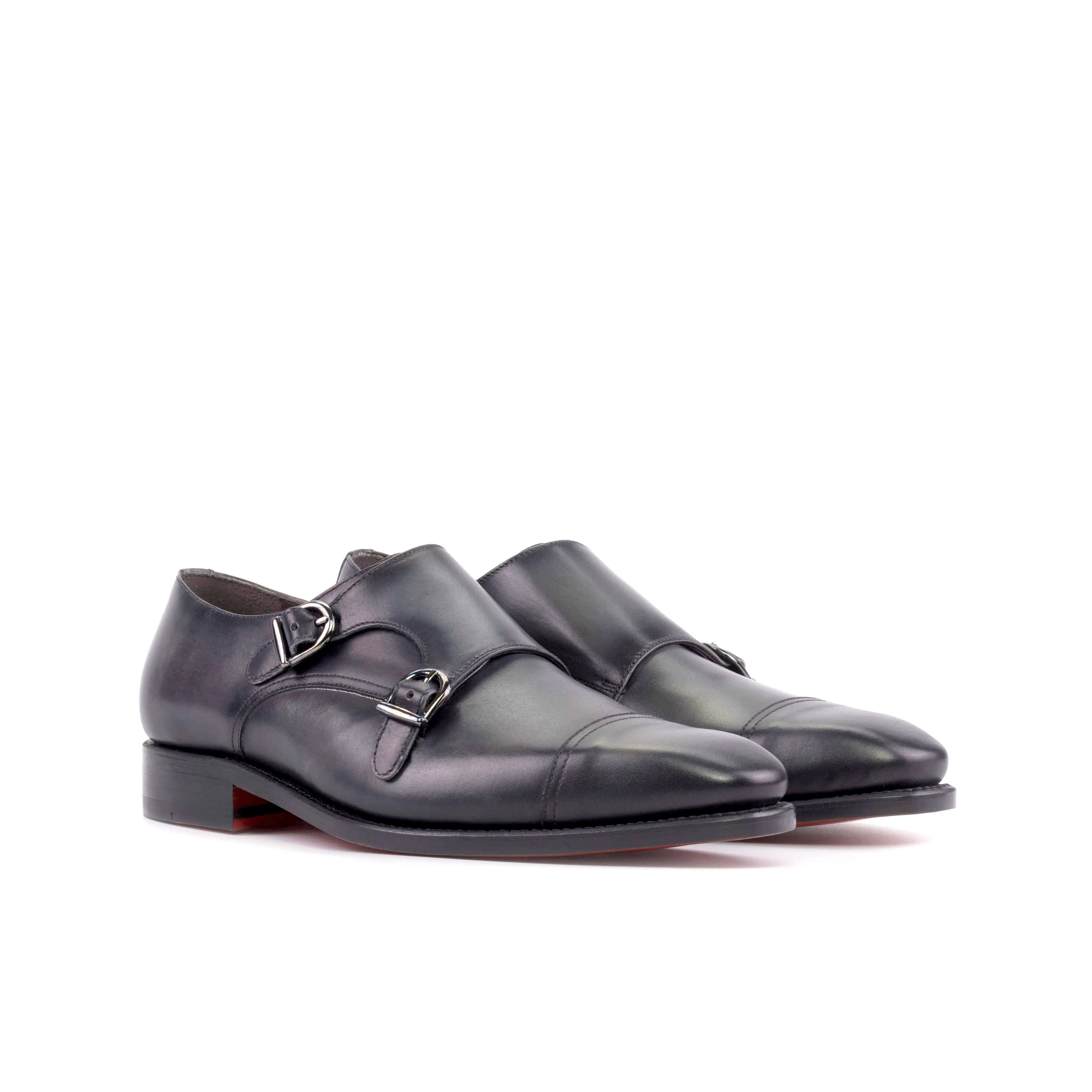 Men's Black Double Monk with Red Sole.