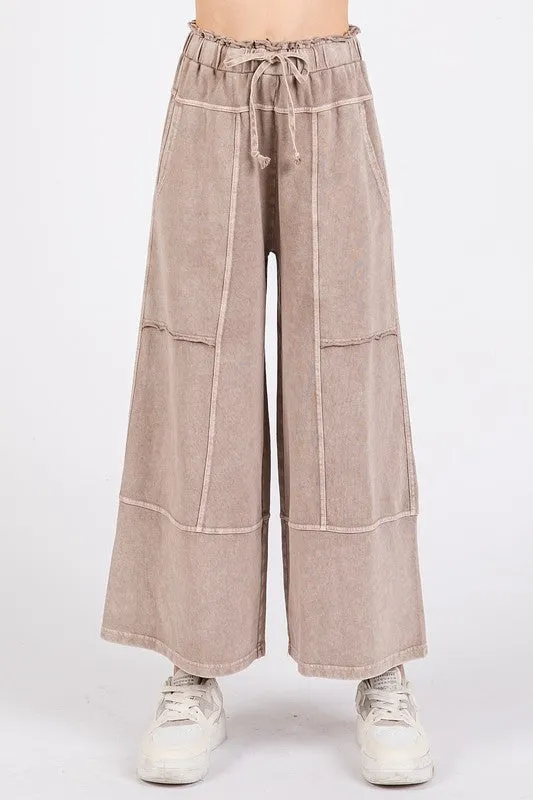 Mineral Wash Seam Detail French Terry Wide Leg Pants