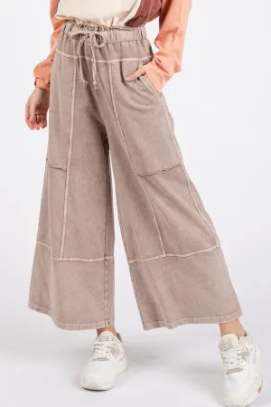 Mineral Wash Seam Detail French Terry Wide Leg Pants