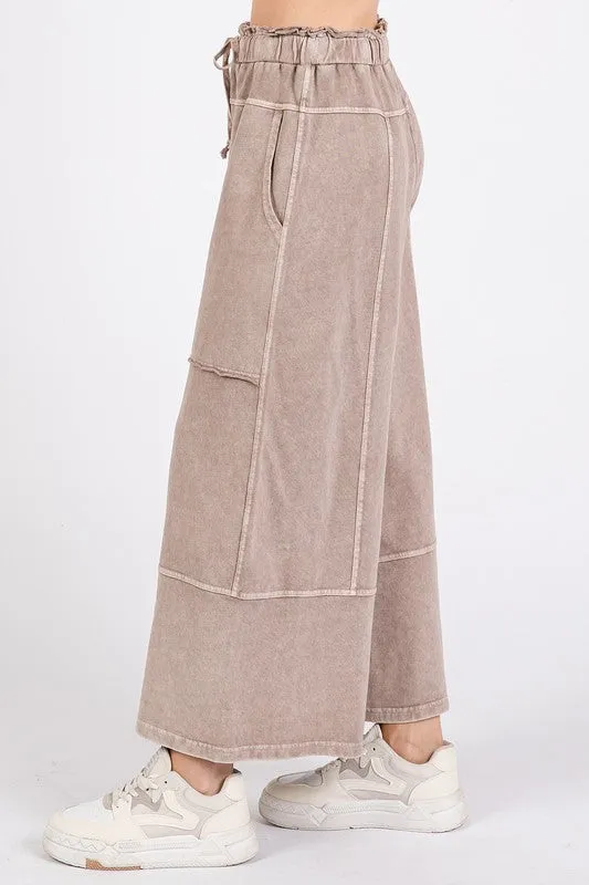 Mineral Wash Seam Detail French Terry Wide Leg Pants