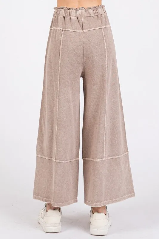 Mineral Wash Seam Detail French Terry Wide Leg Pants