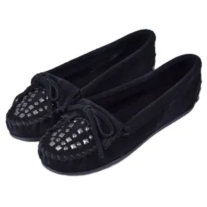 Minnetonka Double Stud Black Moccasins