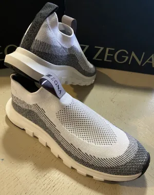 New $495 Z Zegna Men Sock Runners  Sneakers Shoes White/Gray 10.5 US/43.5 Eu
