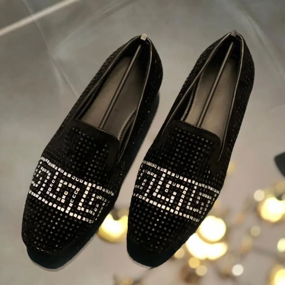 New Rhinestone Moccasins Black
