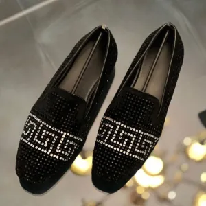 New Rhinestone Moccasins Black