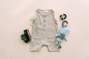 Oatmeal Cropped Linen Baby Romper by Babe Basics