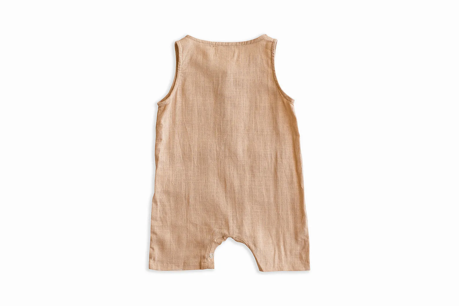 Oatmeal Cropped Linen Baby Romper by Babe Basics