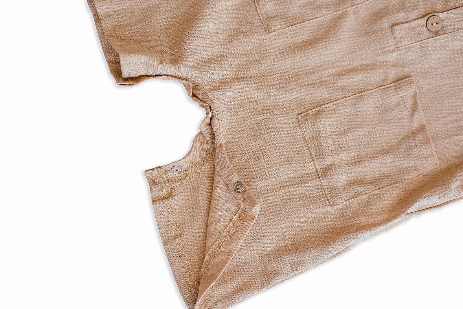 Oatmeal Cropped Linen Baby Romper by Babe Basics