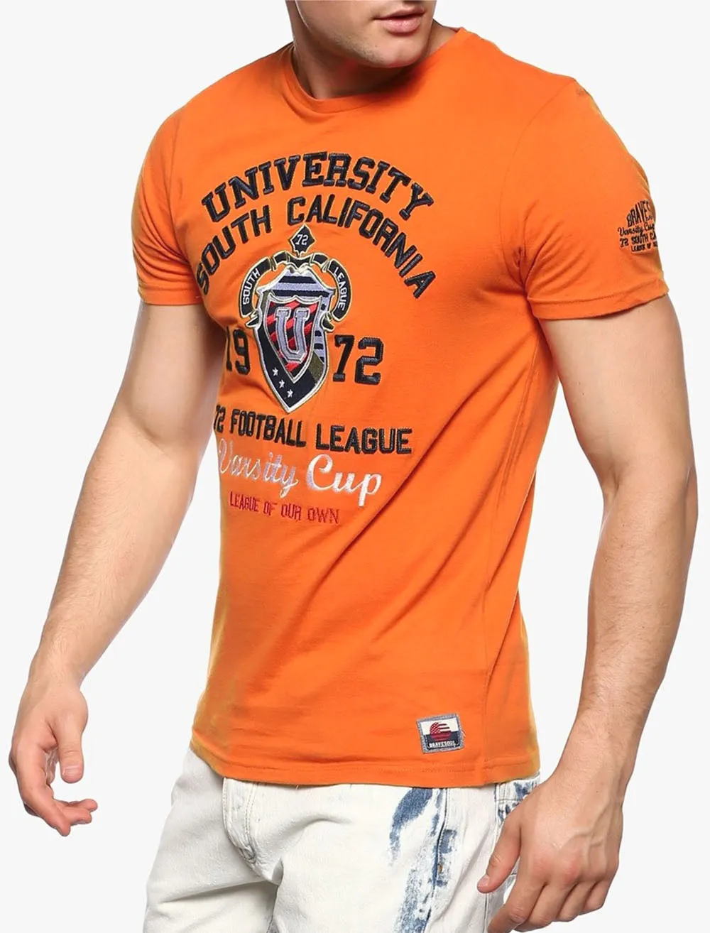 Odyssey Varsity Crew Neck T-Shirt in Orange