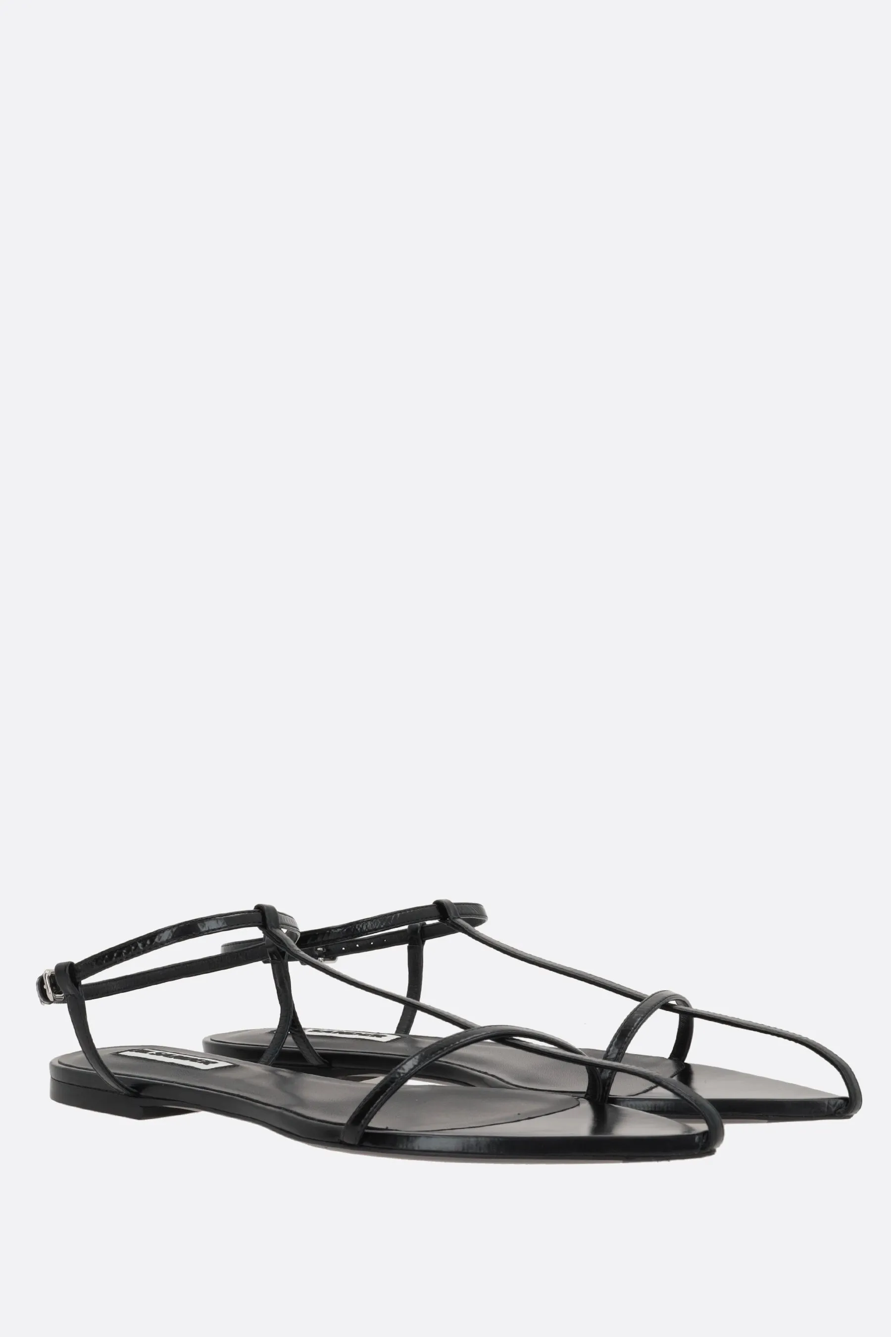 Paper-effect leather flat sandals