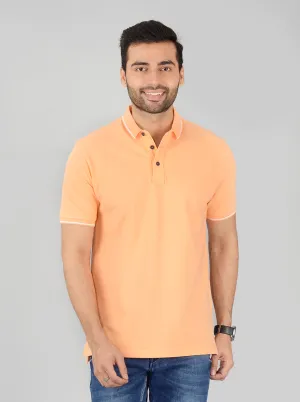 Peach Solid Slim Fit Polo T-Shirt | JadeBlue Peach Solid Slim Fit Polo T-Shirt | JadeBlue