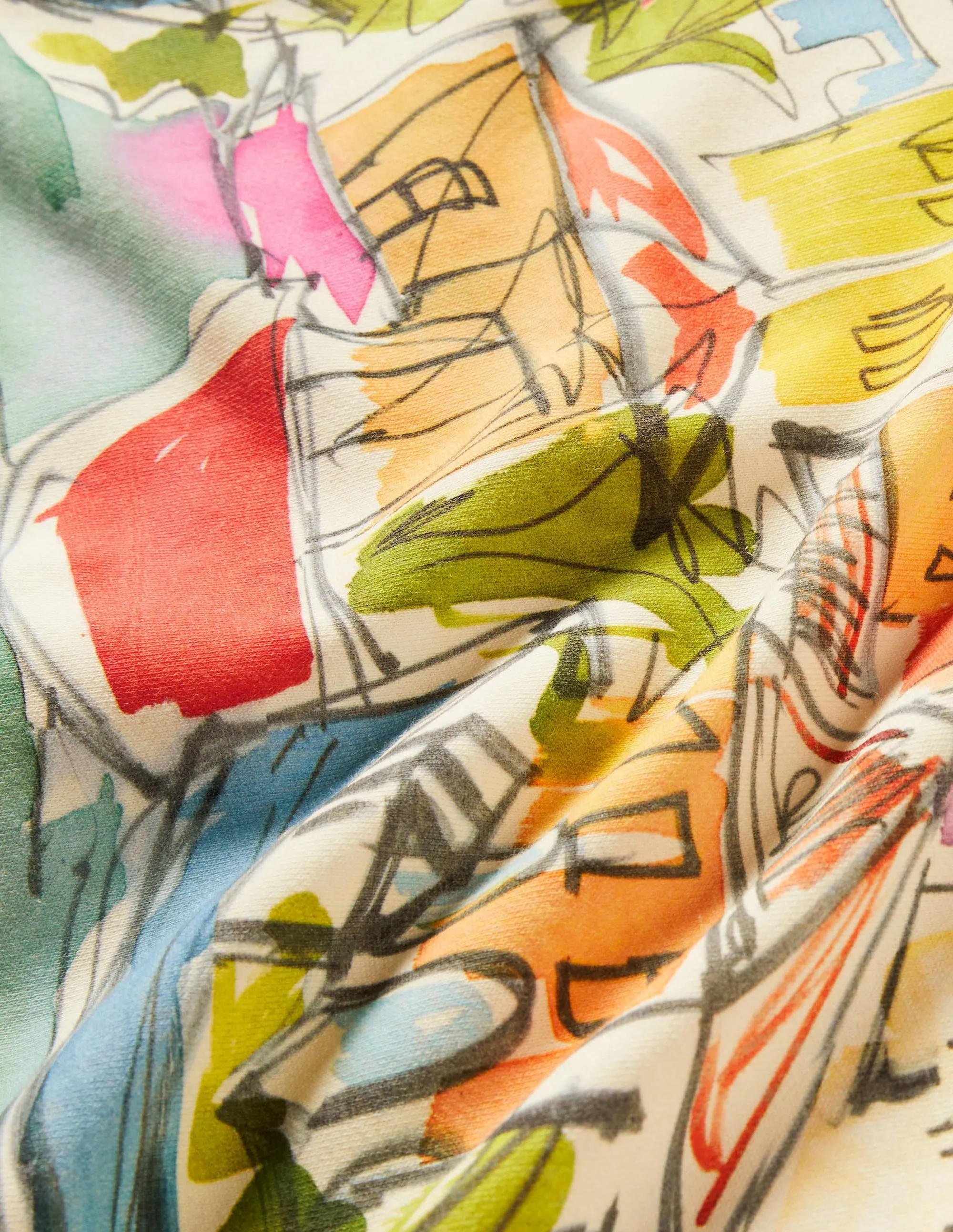 Printed Cotton Sweatshirt-Ivory, Rainbow Village