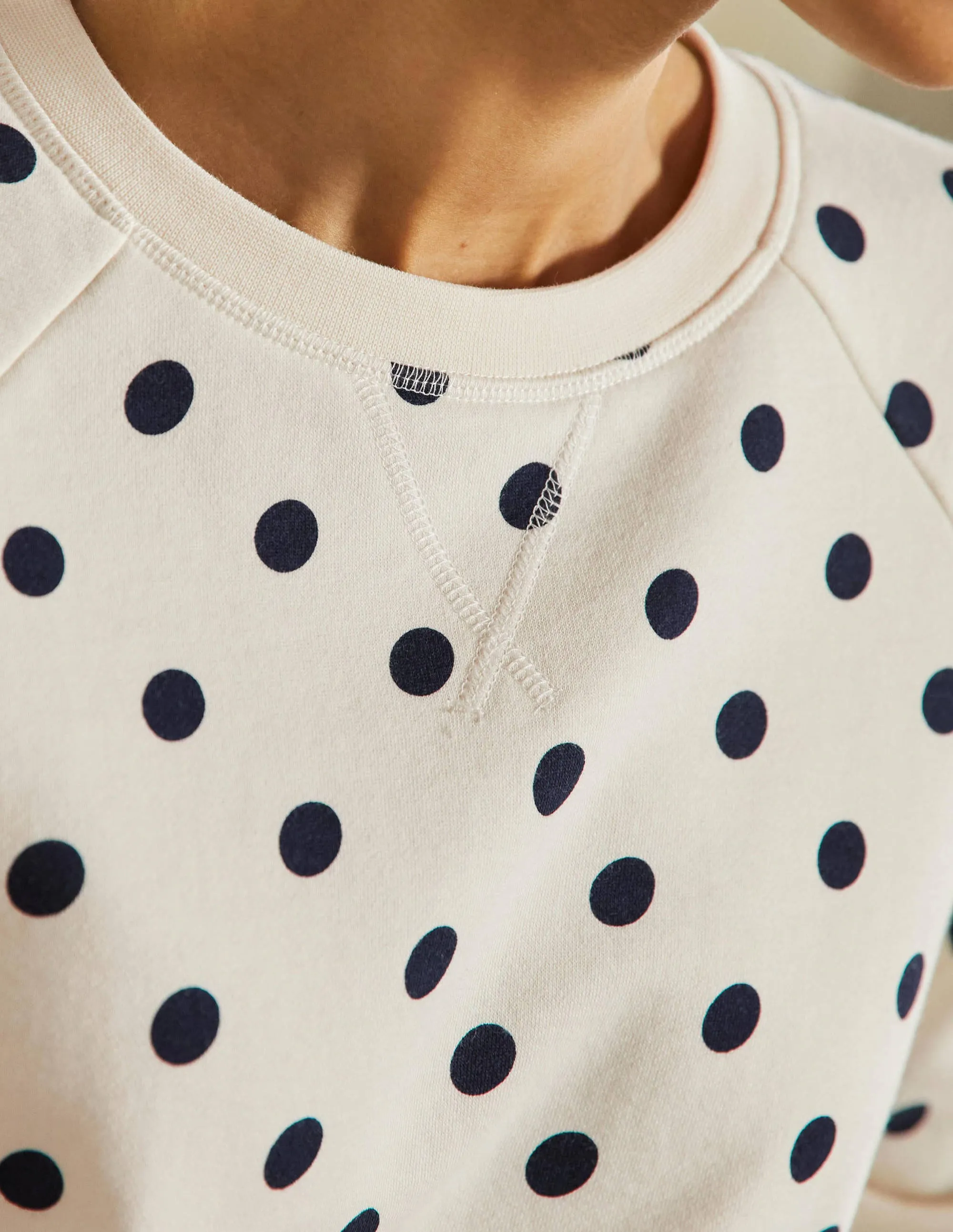 Printed Cotton Sweatshirt-Ivory, Regular Dot