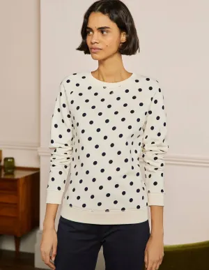 Printed Cotton Sweatshirt-Ivory, Regular Dot