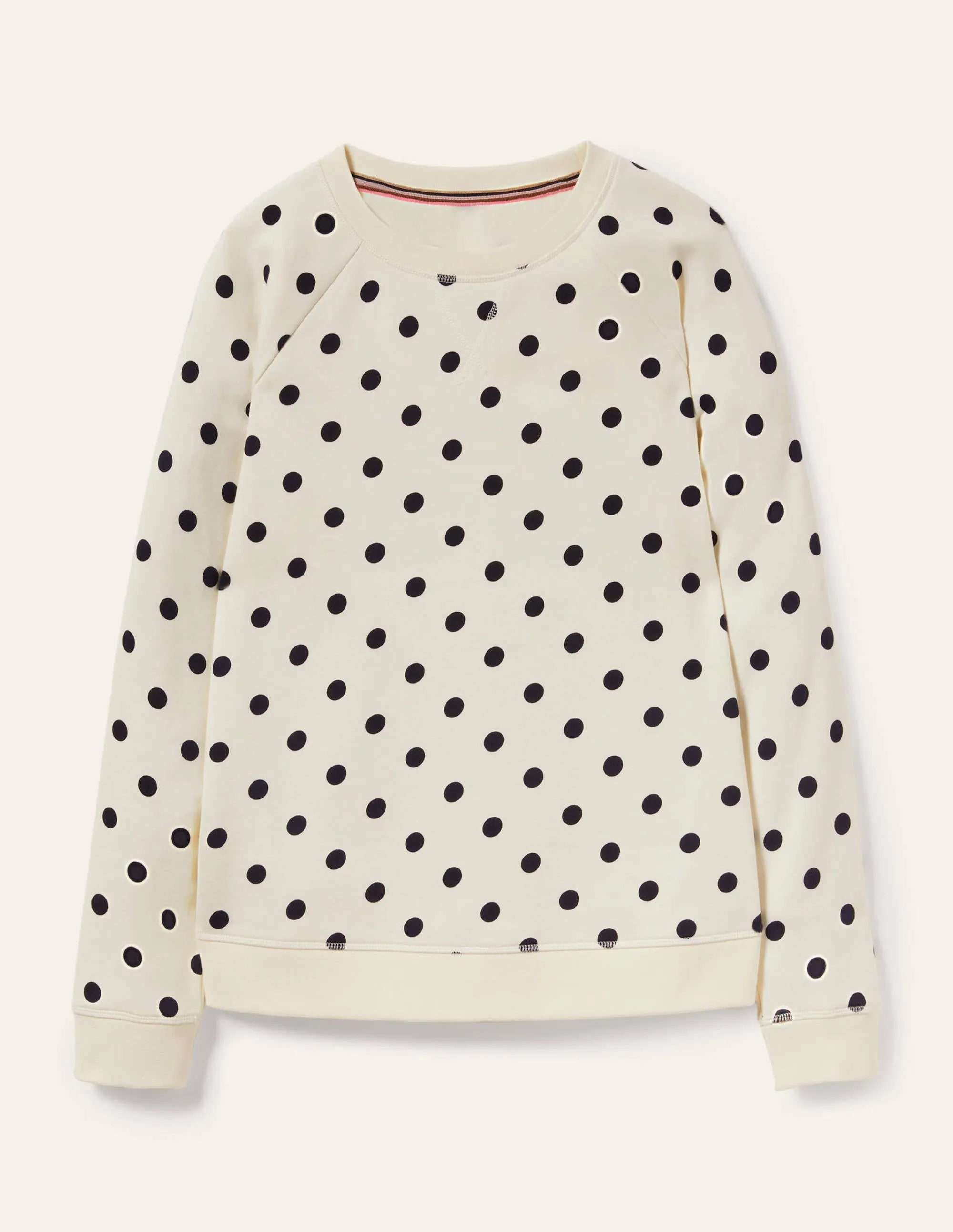 Printed Cotton Sweatshirt-Ivory, Regular Dot