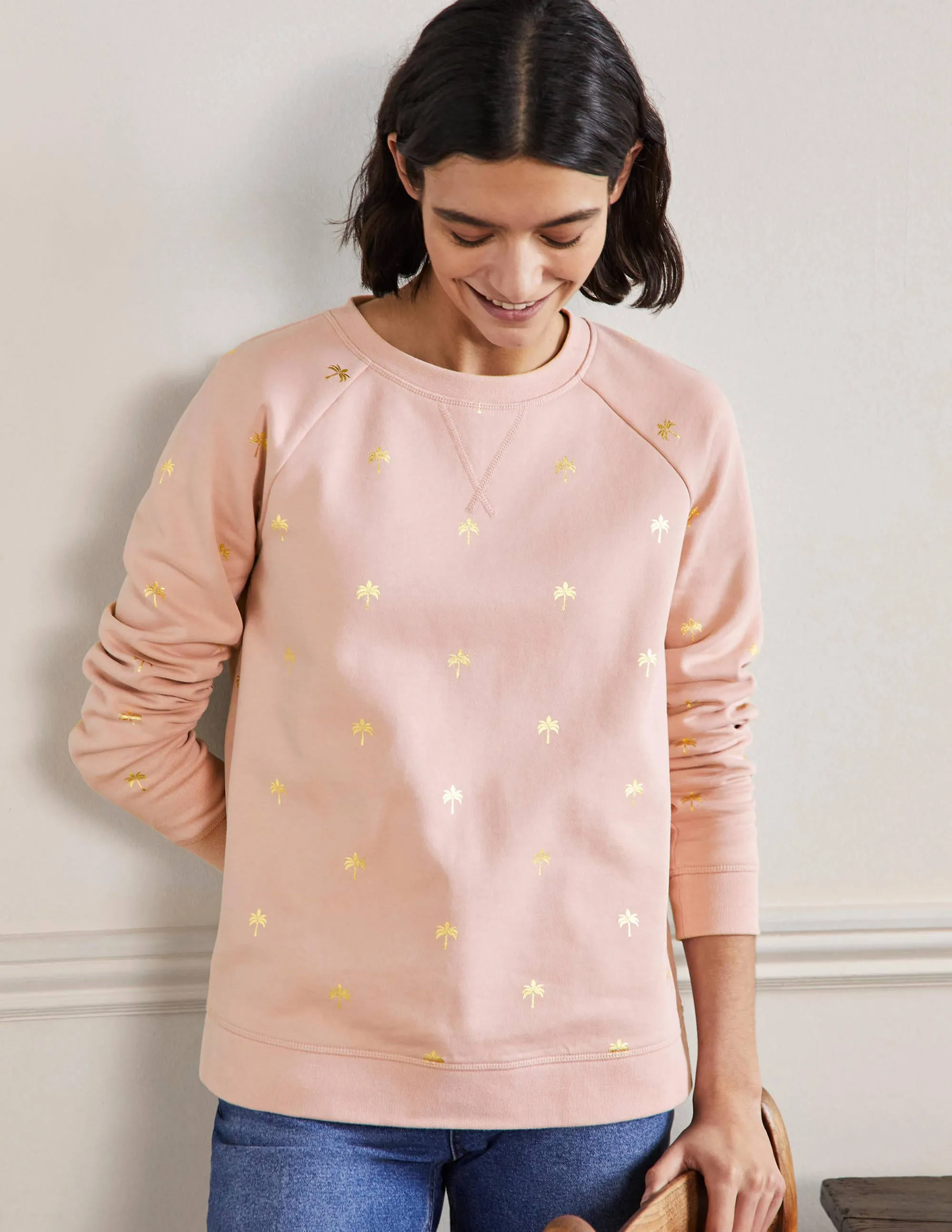 Printed Cotton Sweatshirt-Milkshake/Gold, Paradise Palm